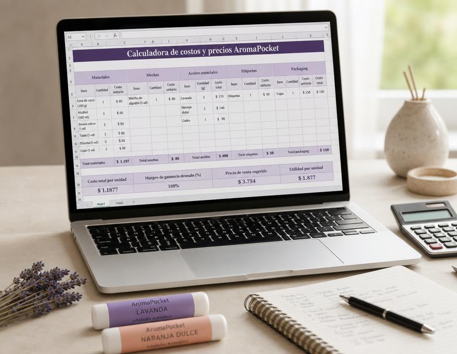 Calculadora digital de costos y precios para inhaladores aromáticos