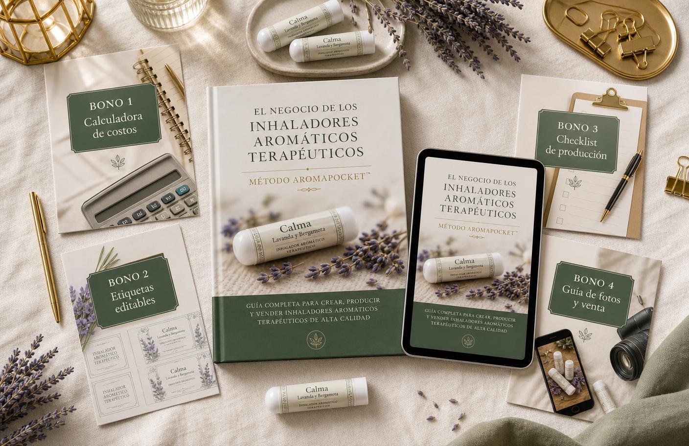 Paquete completo: la guía principal en libro y tablet junto a los cuatro bonos digitales e inhaladores aromáticos
