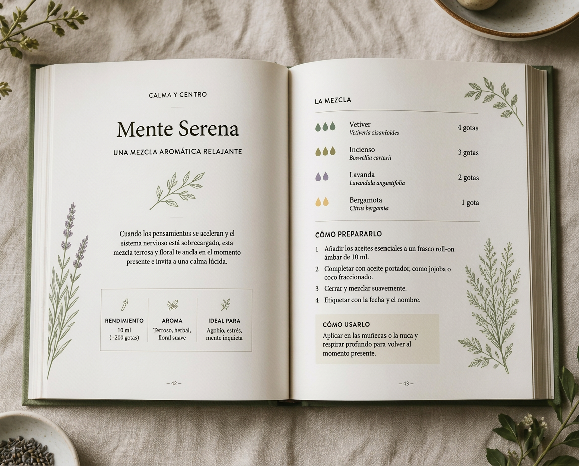 Página interior con una ficha de fórmula aromática