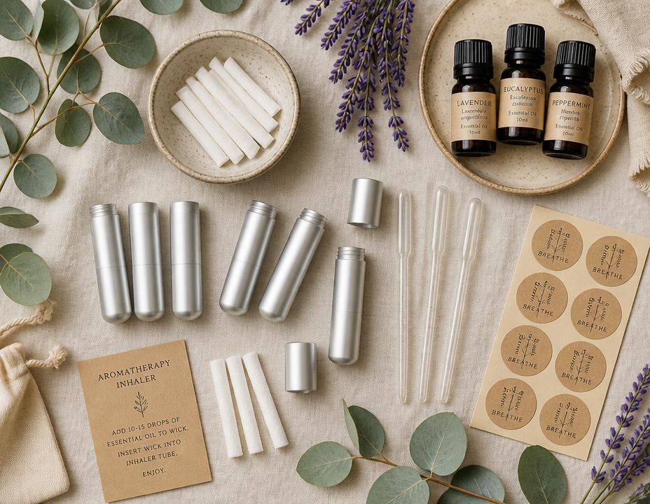 Materiales para fabricar inhaladores aromáticos: tubos, mechas, pipetas y etiquetas